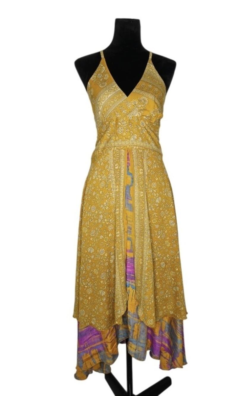 Ocean Blue Apparel Free Size Boho Layered Midi Dress Resort Beach Festival